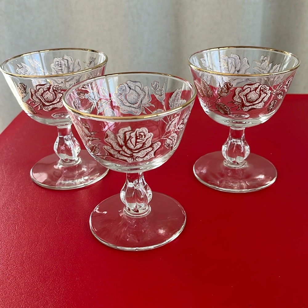 Libbey "Rose Bouquet" Champagne/Tall Sherbet set of 3